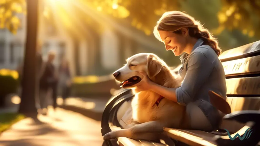 Adopting an Emotional Support Animal: Experience the Joy of Unconditional Love as a Person and their Furry Companion Embrace on a Sunlit Park Bench