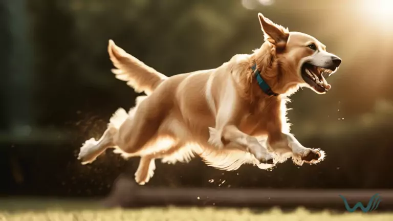 Agility dog mid-jump, showcasing impressive athleticism and energy under radiant sunlight