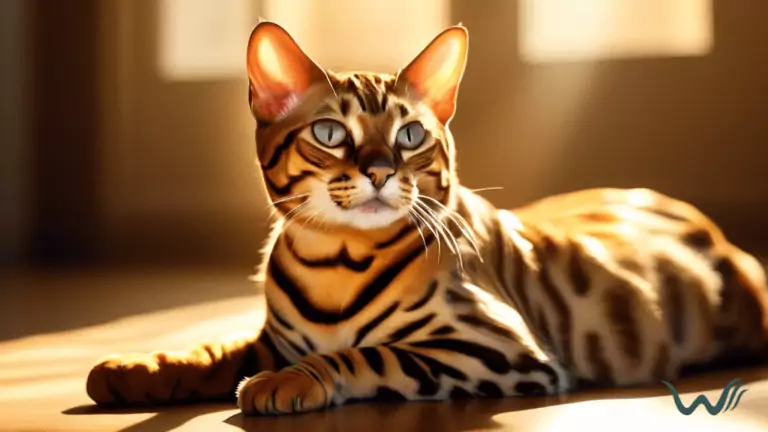 Unleash the Wild Beauty of Bengal Cats: A Majestic Bengal Cat basking in the Radiance of a Sunlit Room, its Sleek Fur Illuminated by Golden Rays of Natural Light.