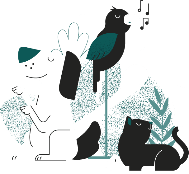 dog cat parrot illustration