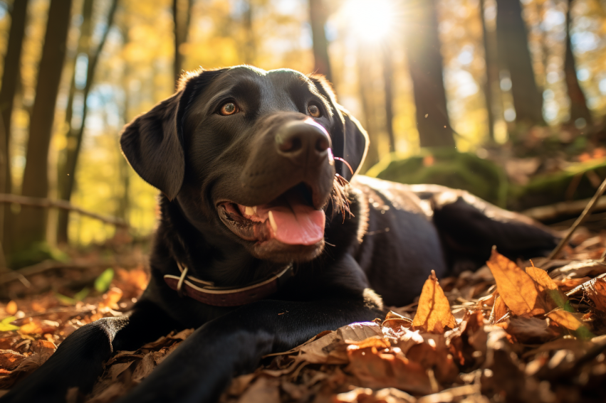emotional support animal black dog sitting in leaves wellness wag