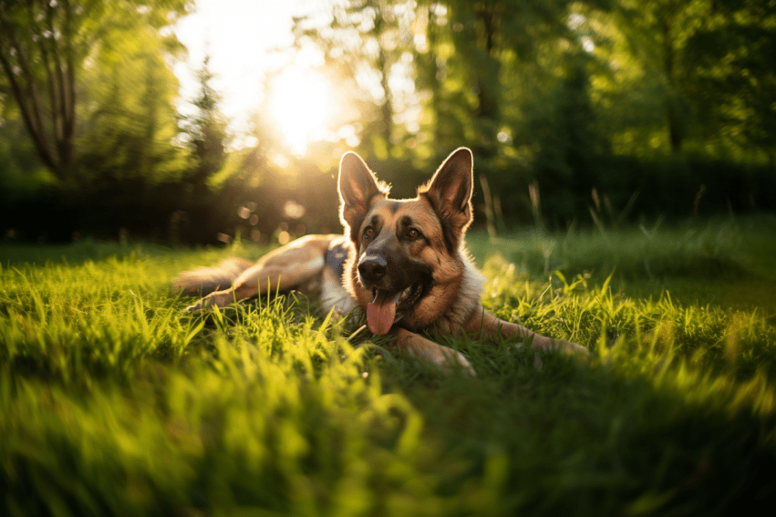 emotional support animal german shepard in grass and sunshine wellness wag