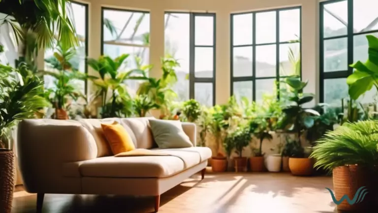 Person sitting on a cozy couch in a sunlit living room surrounded by plants, promoting a sense of tranquility and calmness for mental health supported by ESA certification