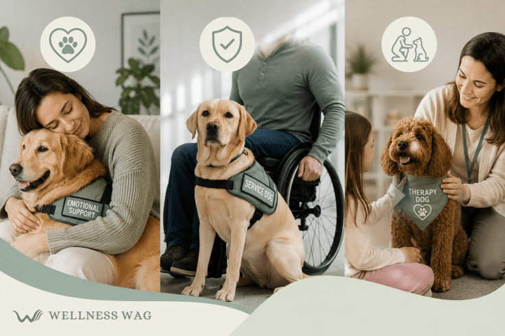 esa vs service dog vs. therapy dog what's the difference.