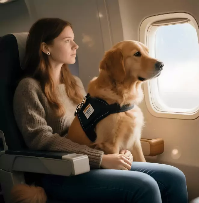 girl traveling with her service dog