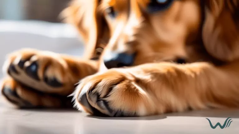 A close-up photo of a dog's paw with a visible blister being treated with a soothing balm in bright natural light, showcasing the caring touch of the owner.
