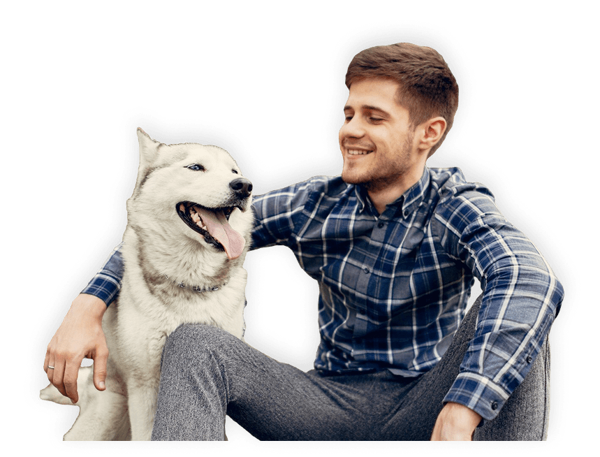 man with husky dog