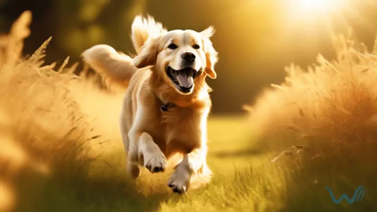 Golden retriever happily running through a sunlit meadow, showcasing successful off-leash recall training