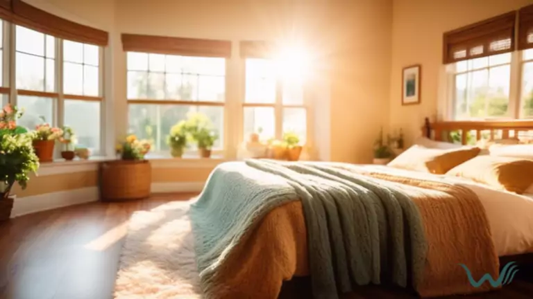 Cozy bedroom in a pet-friendly bed and breakfast, with sunlight streaming through a large window onto plush blankets and pet-friendly amenities