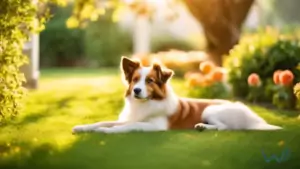 A stunning photo of a rare dog breed in a sunlit garden, highlighting its unique features and beauty